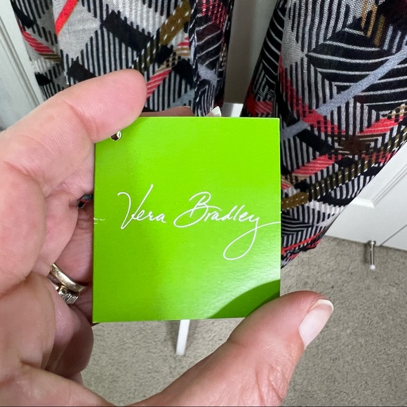 Vera Bradley Soft Fringe Scarf in Sofia Plaid Black Red 74”x25.5” - Picture 7 of 12